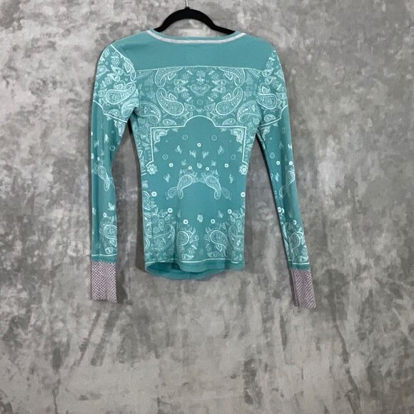 90’s Y2K style Thermal waffle top size XS Teal Paisley alternative vamp. Diaries - Picture 4 of 10